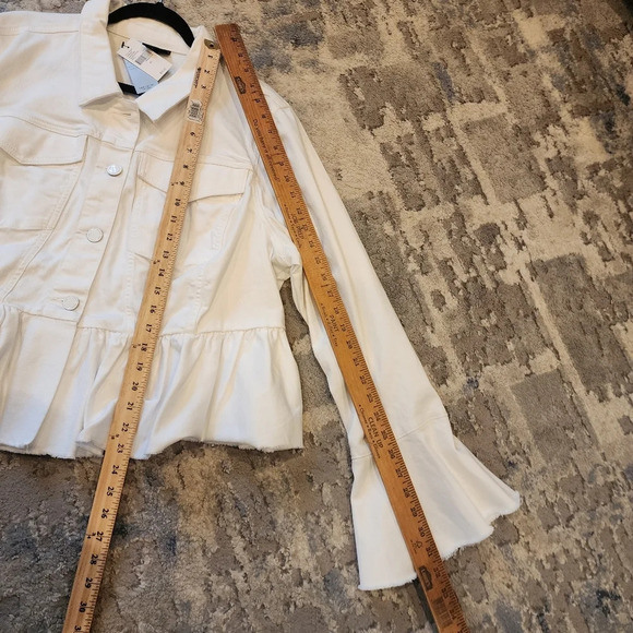 NWT Lane Bryant White Denim Jacket Peplum Hem Flare Sleeve Button Front Sz 22 3X - Picture 13 of 16